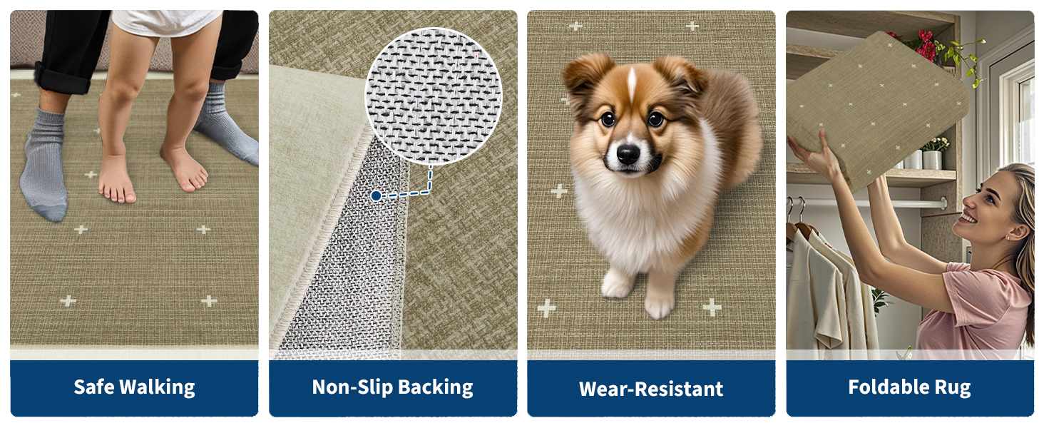 Non-slip TPR backing and safe walking surface details of the Garvee rug